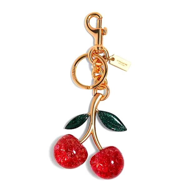 New! 🍒 🌸 Coach Signature Cherry 🍒🍒 🍒 🌸 Bag Charm - Picture 1 of 1